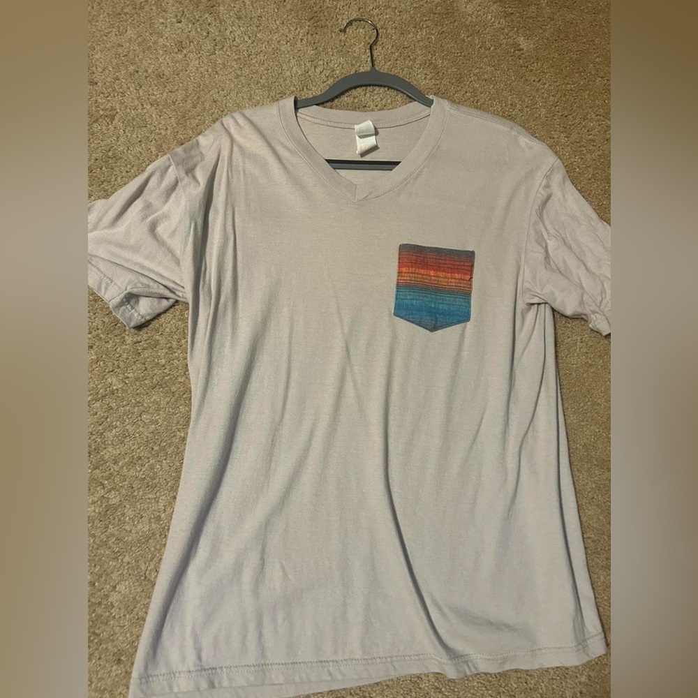 Men's Gray T-Shirt with Multicolor Pocket